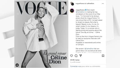 Céline Dion en couverture du numéro de mai 2024 de "Vogue France"