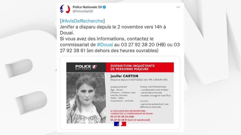 Nord: une jeune femme de 18 ans portée disparue à Douai depuis le 2 novembre