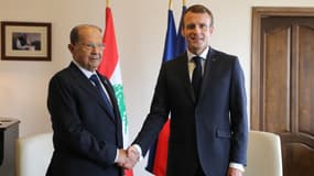 Emmanuel Macron et son homologue libanais Michel Aoun en octobre 2018