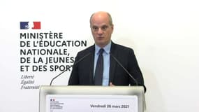 Jean-Michel Blanquer lors d'une conférence de presse le 25 mars 2021.