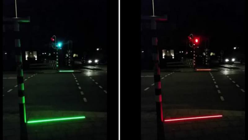 La ligne s'allume en vert quand les piétons peuvent traverser, en rouge lorsque les voitures ont la priorité.