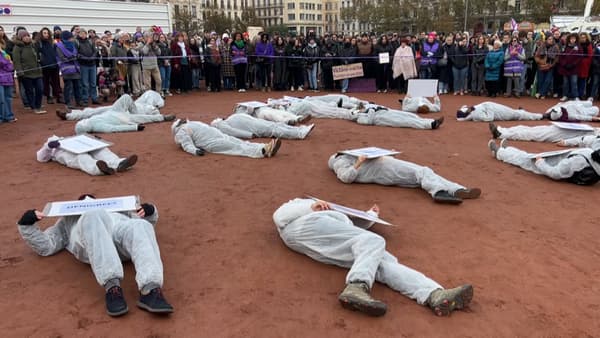 Le happening organisé avant le départ de la manifestation à Lyon.