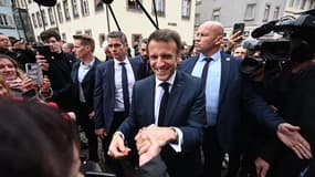 Emmanuel Macron en visite à Sélestat, le 19 avril 2023.