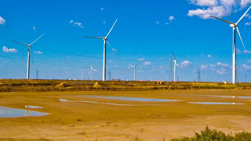 Un parc éolien chinois situé dans la banlieue de Dongying
