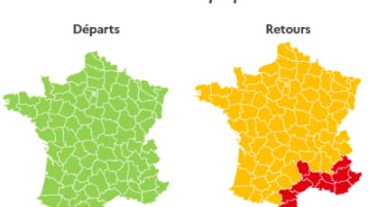 Une journée orange dans le sens des retours, rouge sur toute la côte Sud.