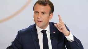 Le président de la République Emmanuel Macron, le 1er mai 2019 lors de sa 1ère conférence de presse à l'Elysée. 