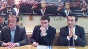 Dominique Joly, secrétaire FN dans le Val-de-Marne, Alexandre Gaborit, candidat FN à Villejuif, et Florian Philippot, vice-président du FN mercredi.