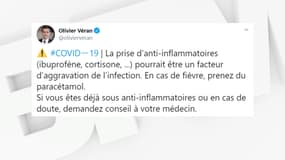 Olivier Véran recommande d'éviter les anti-inflammatoires
