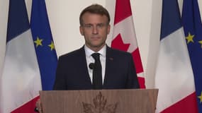 Le président de la République Emmanuel Macron le 26 septembre 2024 à Montréal (Canada). 