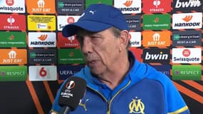 Jean-Louis Gasset au micro de RMC Sport après la rencontre OM-Villarreal en 8e de finale aller de Ligue Europa, le 07/03/2024