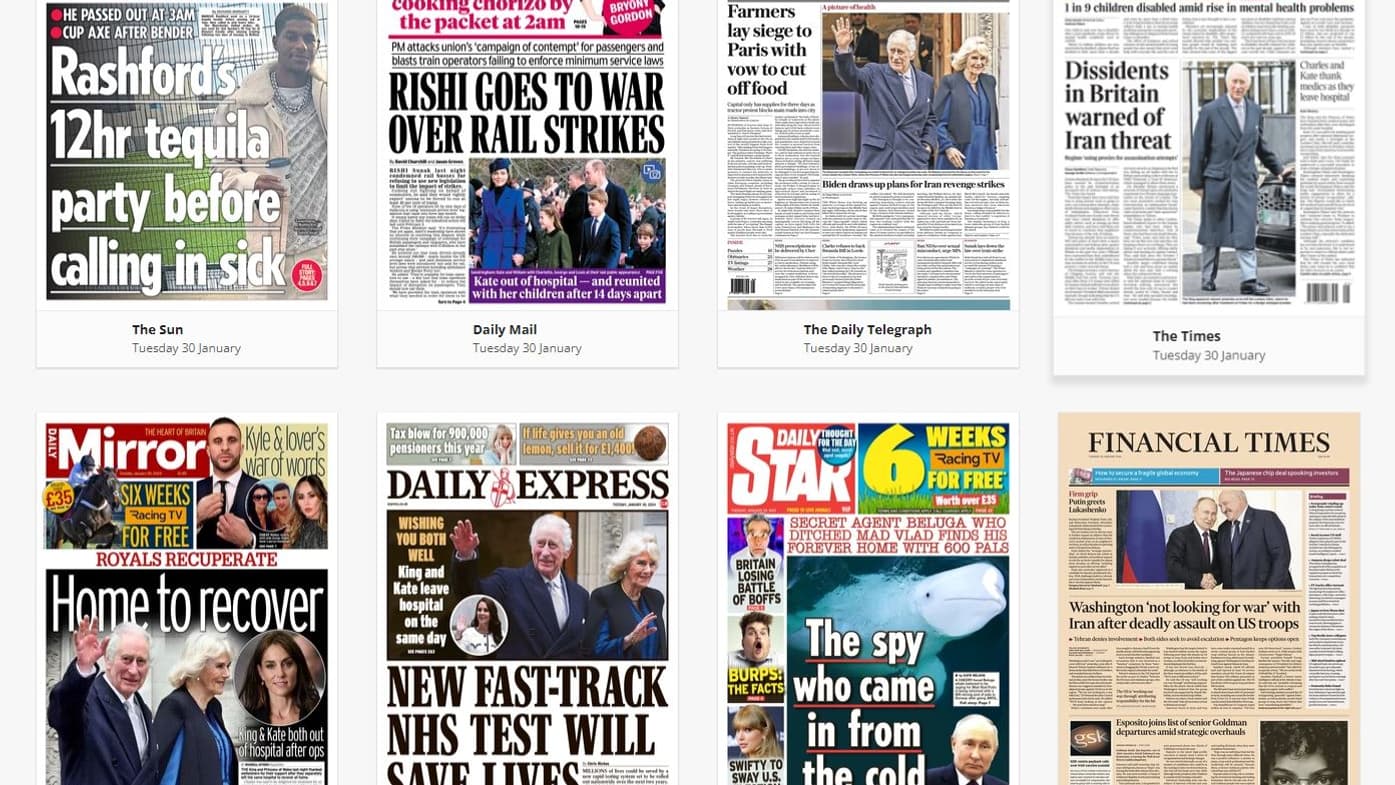 La une des journaux britanniques ce 30 janvier 2024.