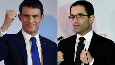 Manuel Valls et Benoît Hamon dimanche soir après les résultats du premier tour de la primaire à gauche.
