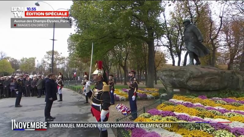 11 novembre: Emmanuel Macron se recueille au pied de la statue de Clémenceau