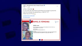 Appel à témoins lancé par la gendarmerie de Haute-Savoie sur Facebook le 28 décembre 2023. 
