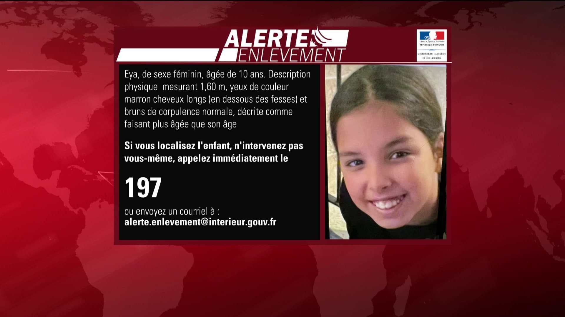 Eya, âgée de 10 ans, a été enlevée sur la commune de Fontaine (Isère) le 25 mai 2023 Eya, âgée de 10 ans, a été enlevée sur la commune de Fontaine (Isère) le 25 mai 2023