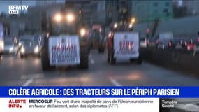 Colère agricole: les tracteurs de la Confédération paysanne sur le périphérique parisien