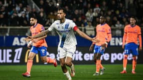 Jubal célèbre le succès de l'AJ Auxerre contre l'OM, 23e journée de Ligue 1, 22 février 2025