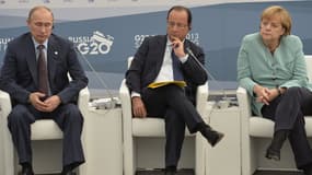 Vladimir Poutine, François Hollande et Angela Merkel au G20 à Saint-Pétersbourg en Russie le 6 septembre 2013.