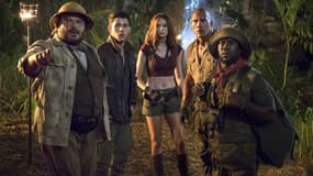 Dwayne Johnson, Jack Black, Karen Gillan, Kevin Hart et Nick Jonas dans "Jumanji: "Bienvenue dans la jungle".