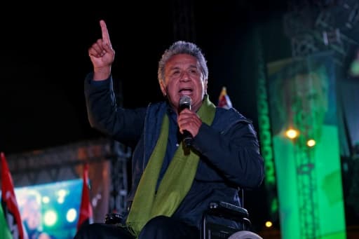 L'ancien vice-président socialiste Lenin Moreno, 64 ans, fait campagne pour succéder à Rafael Correa, le 30 mars 2017 à Quito
