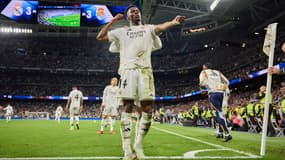 Aurélien Tchouaméni lors de la demi-finale retour de la Coupe du Roi entre le Real Madrid et la Real Sociedad, le 1er avril 2025.
