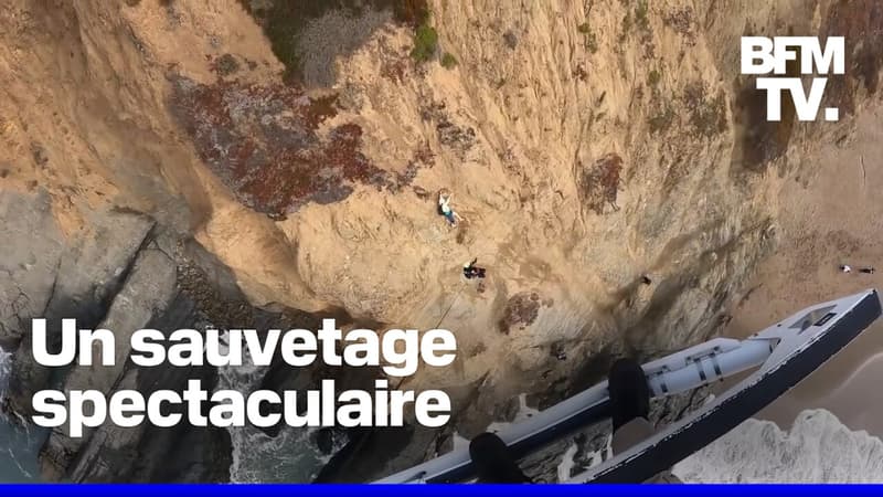 États-Unis: les images impressionnantes du sauvetage d'un randonneur coincé sur une falaise