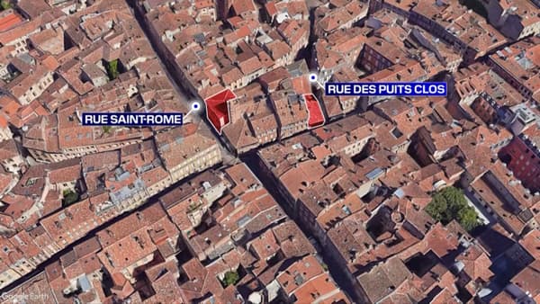 Le plan de la zone évacuée à Toulouse en raison de la crainte d'effondrement d'immeubles, mars 2024 
