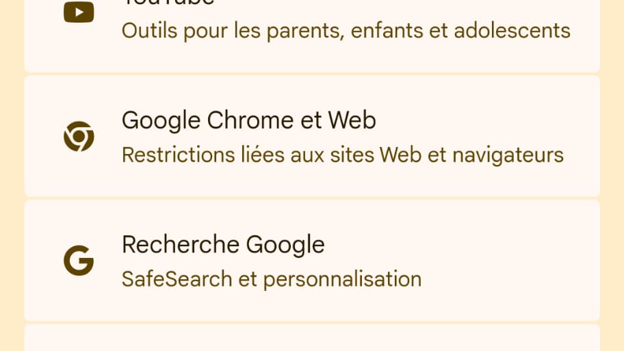Les options de contrôle proposées dans les paramètres de Family Link. Les options de contrôle proposées dans les paramètres de Family Link.