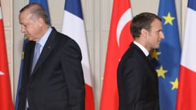 Recep Tayyip Erdogan et Emmanuel Macron lors d'une conférence de presse à l'Elysée en janvier 2018. (Photo d'illustration)