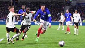 Kylian Mbappé lors d'un match France-Allemagne, à Lyon le 23 mars 2024