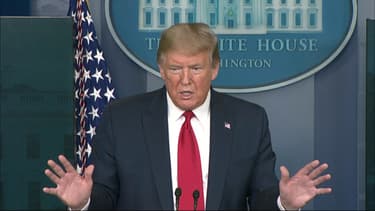 Donald Trump lors de l'une de ses conférences de presse sur le Covid-19