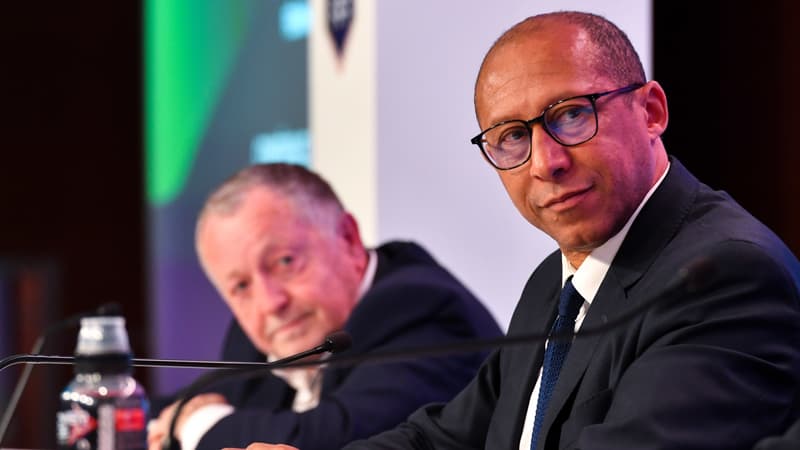 Philippe Diallo, président par intérim de la FFF, et Jean-Michel Aulas, le 31 mars 2023