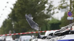 L'une des voitures des policiers brûlée samedi par des cocktails molotov à Viry-Châtillon.