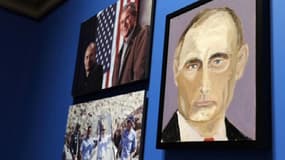 Vladimir Poutine "croqué" par George W. Bush. La toile est exposée ce samedi dans la Bibliothèque présidentielle de l'ancien président des Etats-Unis, à Dallas, ce samedi.