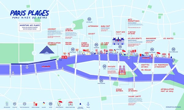 La carte de l'édition 2020 de Paris Plages. La carte de l'édition 2020 de Paris Plages.