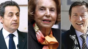 Nicolas Sarkozy, à gauche, Liliane Bettencourt, au centre, et le juge Gentil à droite, sont les principaux protagonistes de l'affaire.