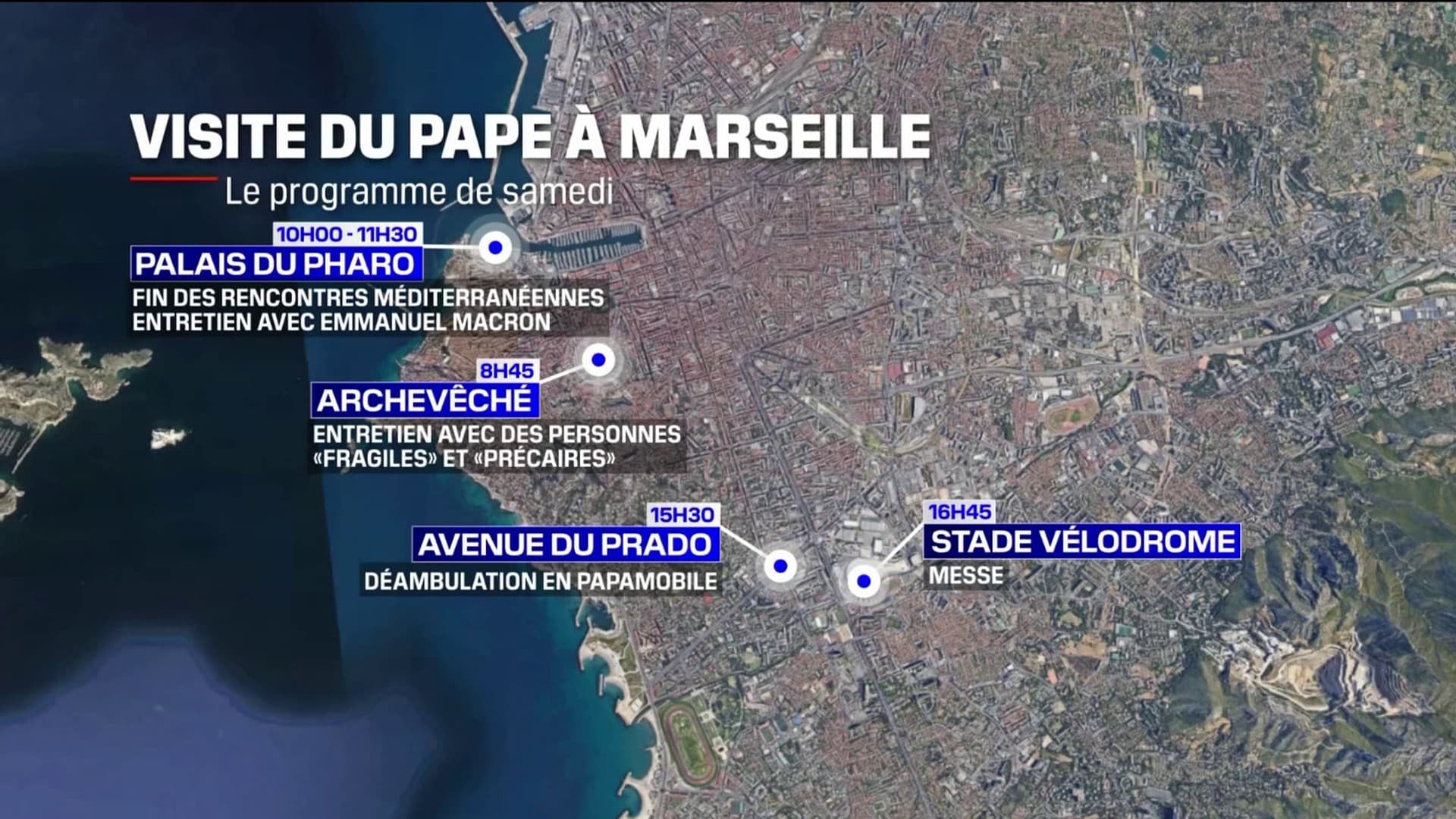 Carte des déplacements du pape François à Marseille ce samedi 23 septembre 2023. Carte des déplacements du pape François à Marseille ce samedi 23 septembre 2023.
