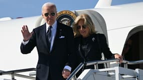 Joe et Jill Biden à leur arrivée à Caen, le 6 juin 2024 