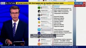 Un présentateur de la chaîne Rossiya 24 annonce qu'Evguéni Prigojine se trouvait dans l'avion qui s'est crashé au nord de Moscou, le 23 août 2023.