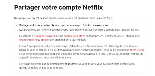 Le centre d’aide de Netflix France affiche pour le moment les mêmes règles qu’auparavant. 