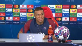 Kylian Mbappé en conférence de presse, à Lisbonne le 22 août 2020