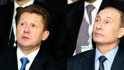 Alexei Miller, PDG de Gaspro met Vladimir Poutine, président russe, lors de la cérémonie d'ouverture des travaux du South Stream.