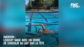Natation : Ledecky nage avec un verre de chocolat au lait sur la tête 