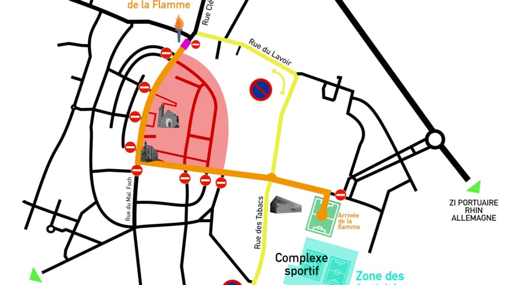 A Marckolsheim, la ville va interdire le stationnement et la circulation dans certaines rues pour le passage de la flamme olympique le mercredi 26 juin.