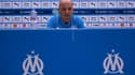 Le nouvel entraîneur de Marseille, l'Argentin Jorge Sampaoli, en conférence de presse au Vélodrome, le 9 mars 2021