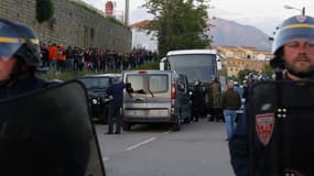 Le bus havrais à son arrivée au stade vendredi
