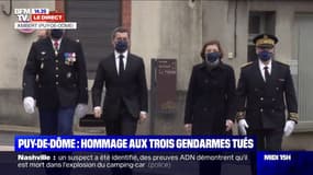 Puy-de-Dôme: Gérald Darmanin et Florence Parly arrivent à la cérémonie d'hommage aux trois gendarmes tués