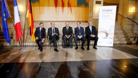 Le gouverneur de la Banque de France Christian Noyer, le ministre des Finances français Pierre Moscovici et son homologue allemand Wolfgang Schäuble, le président de la Bundesbank Jens Weidmann et le secrétaire d'Etat parlementaire au ministère de l'Econo