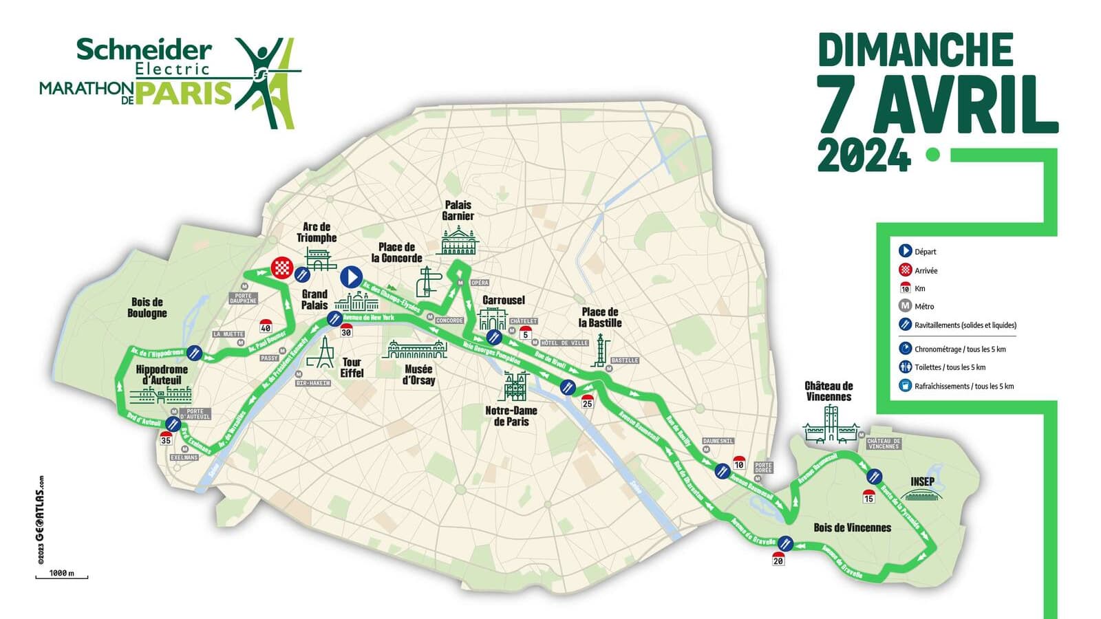 Le parcours du 47e marathon de Paris, le 7 avril 2024.