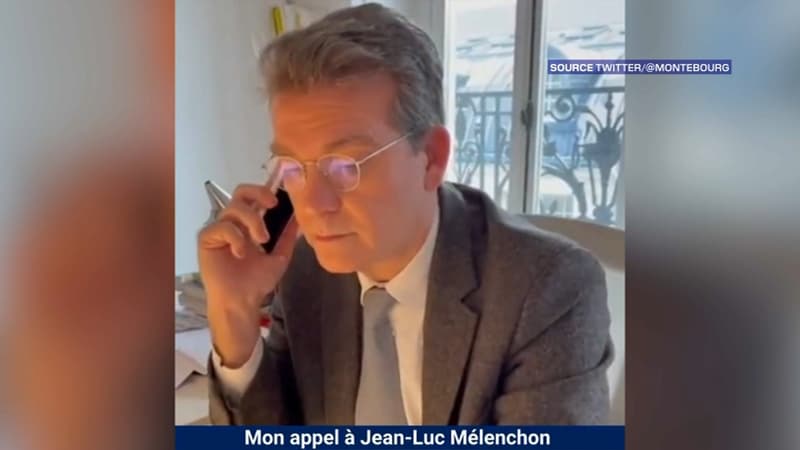 Arnaud Montebourg en train de téléphoner à Jean-Luc Mélenchon dans une vidéo publiée sur son compte Twitter le 10 décembre 2021.